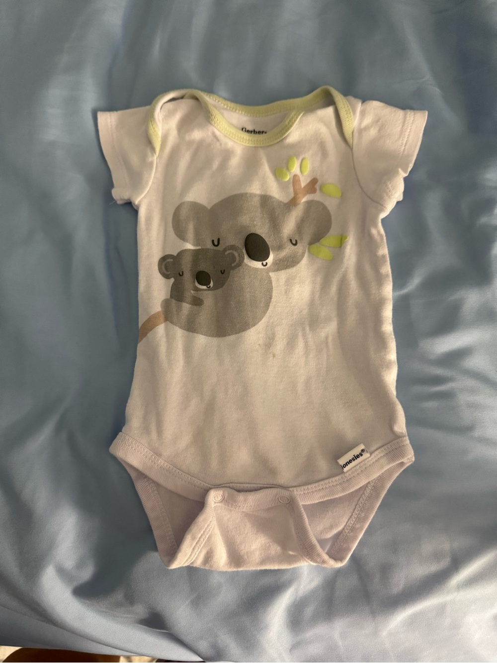 Gerber White One-Piece with Gray Koala Graphic and Lime Trim